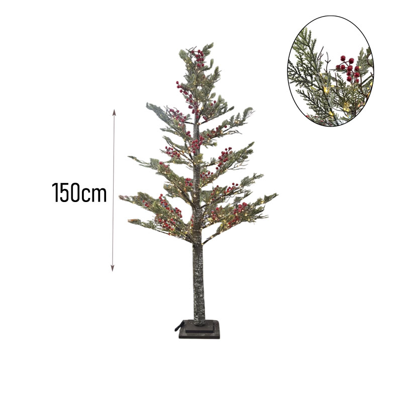 0280005-1 Χριστουγεννιάτικο Δέντρο με 565 LED Λαμπάκια και Διακοσμητικά Μούρα 150cm - Christmas Tree with 565 LED Lights - Image 2