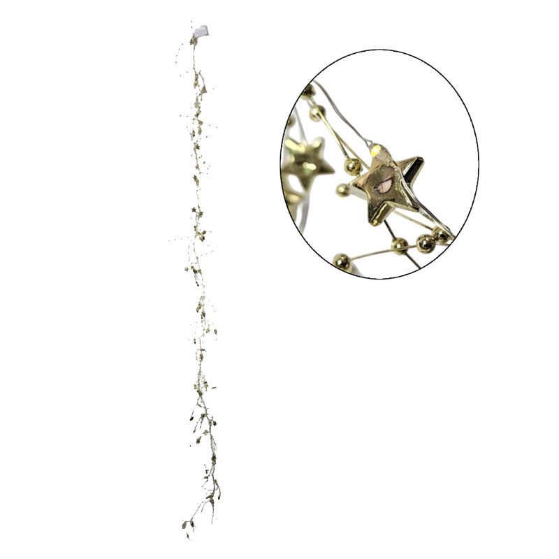 0280008 Χριστουγεννιάτικη Φωτιζόμενη Χρυσή Γιρλάντα με Αστέρια και Πέρλες 120cm - Christmas Lighted Garland with Stars and Pearls - Image 1