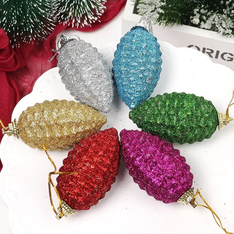 036033 Χριστουγεννιάτικο στολίδι κουκουνάρι 6τμχ – Christmas decoration pine cone 6pcs - Image 1