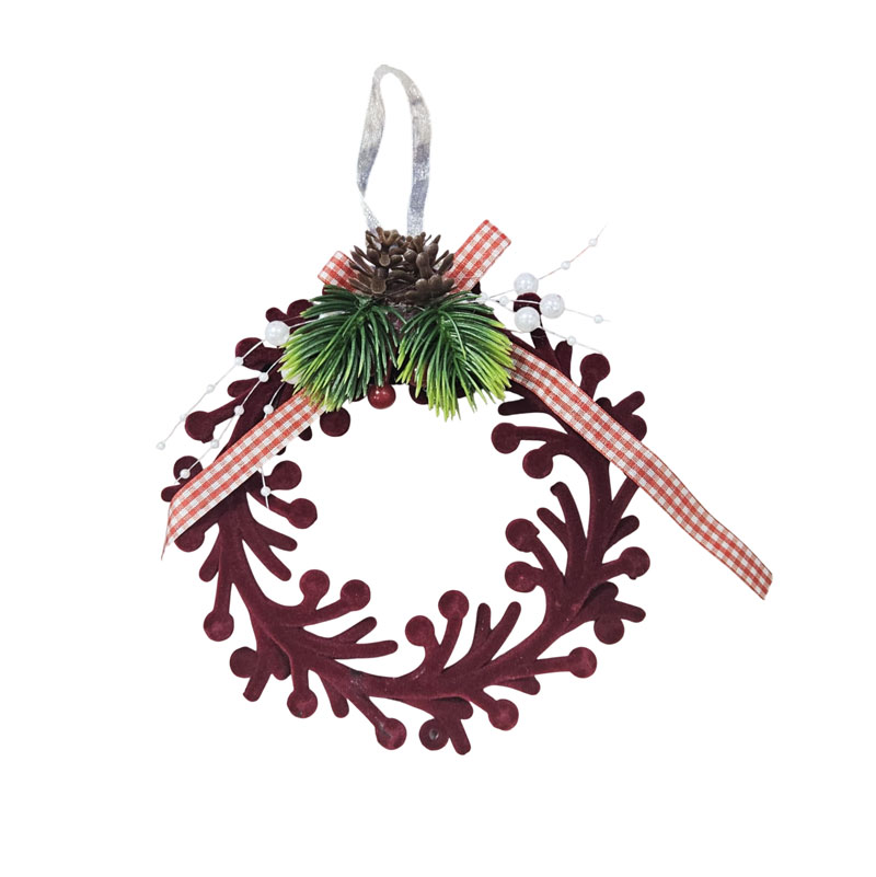 036095 Χριστουγεννιάτικο Στεφάνι Διακόσμησης με Κουκουνάρι και Κορδέλα 14cm - Christmas Decorative Wreath - Image 1