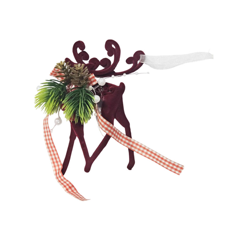 036097 Διακοσμητικό Τάρανδος Βελούδινος με Κουκουνάρι και Κορδέλα 13cm - Velvet Reindeer Ornament with Pinecone and Ribbon - Image 1
