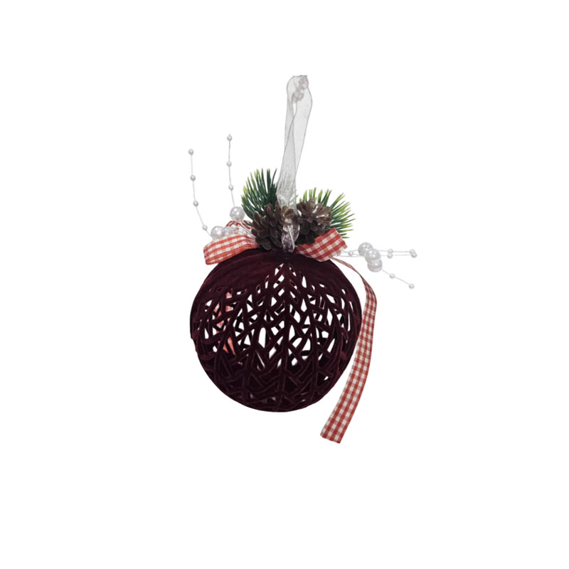 036099 Χριστουγεννιάτικη Μπάλα Διακοσμητική Βελούδινη με Κουκουνάρι και Κορδέλα 7cm - Velvet Christmas Ornament Ball with Pinecone and Ribbon - Image 1