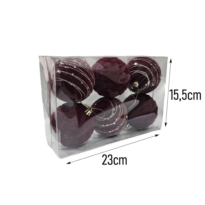 036102-1 Σετ Χριστουγεννιάτικες Μπάλες Μπορντό με Σχέδιο 6 τεμάχια - Set of Christmas Balls - Image 2