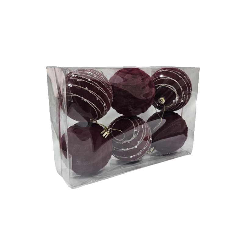 036102 Σετ Χριστουγεννιάτικες Μπάλες Μπορντό με Σχέδιο 6 τεμάχια - Set of Christmas Balls - Image 1