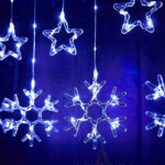 Χριστουγεννιάτικα Φωτάκια Κουρτίνα Χιονονιφάδες & Αστεράκια Ψυχρό Χρώμα 120L 3M - Christmas decoration lights white light - Image 2