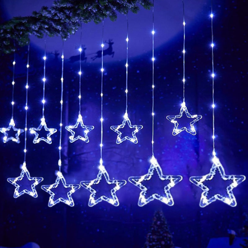 041076 Χριστουγεννιάτικα Φωτάκια Κουρτίνα Αστεράκια Ψυχρό Χρώμα 10L 3M - Christmas decoration lights Cold light - Image 1
