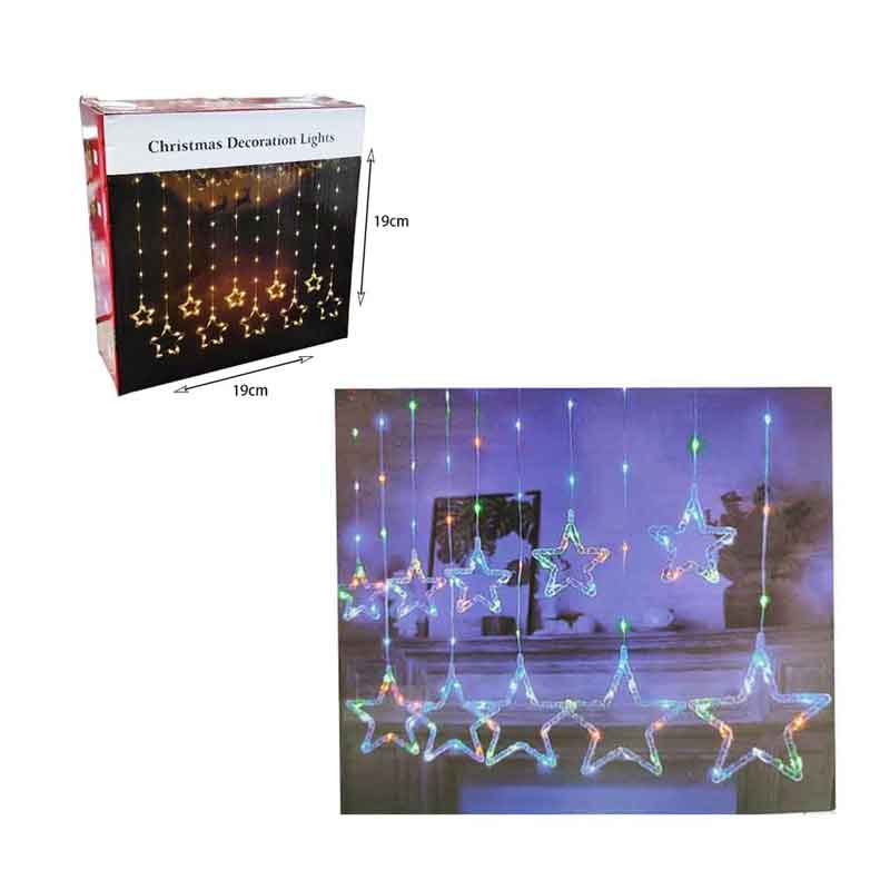 041077-2 Χριστουγεννιάτικα Φωτάκια Κουρτίνα Αστεράκια Πολύχρωμο Χρώμα 10L 3M - Christmas decoration lights RGB light - Image 1