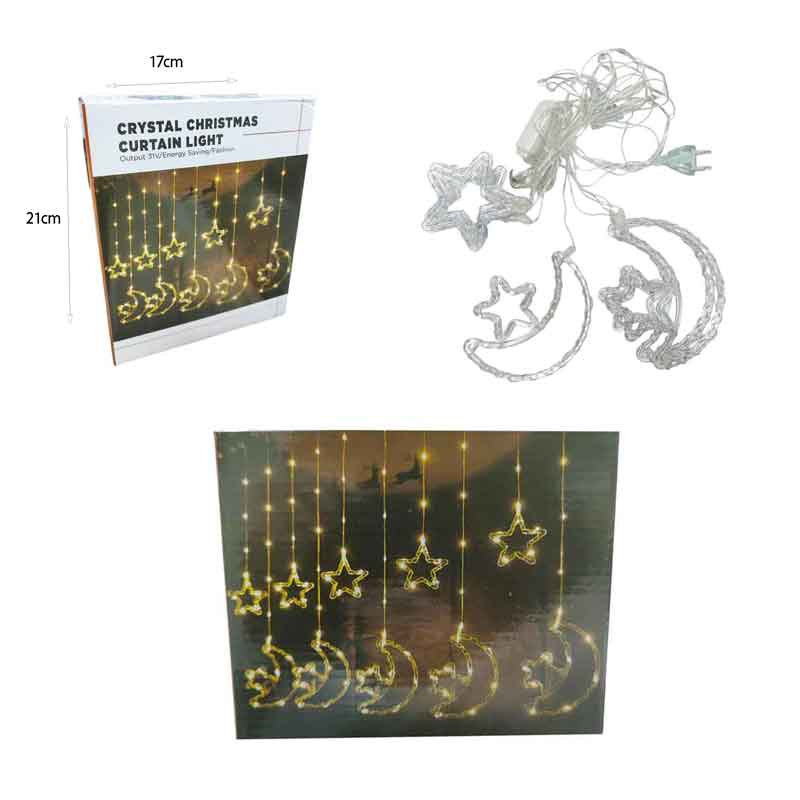 041078-3 Κουρτίνα Φωτάκια Χριστουγέννων με Αστέρια και Φεγγάρια Θερμό Χρώμα 10L 3M– Crystal Christmas Curtain Light with Stars & Moons - Image 4