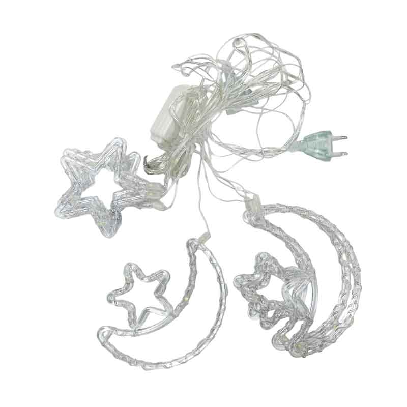 041078 Κουρτίνα Φωτάκια Χριστουγέννων με Αστέρια και Φεγγάρια Θερμό Χρώμα 10L 3M– Crystal Christmas Curtain Light with Stars & Moons - Image 2