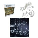 Κουρτίνα Φωτάκια Χριστουγέννων με Αστέρια και Φεγγάρια Ψυχρό Χρώμα 10L 3M– Crystal Christmas Curtain Light with Stars & Moons White light