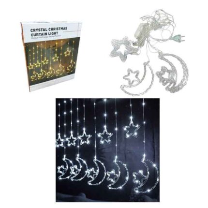 Κουρτίνα Φωτάκια Χριστουγέννων με Αστέρια και Φεγγάρια Ψυχρό Χρώμα 10L 3M– Crystal Christmas Curtain Light with Stars & Moons White light
