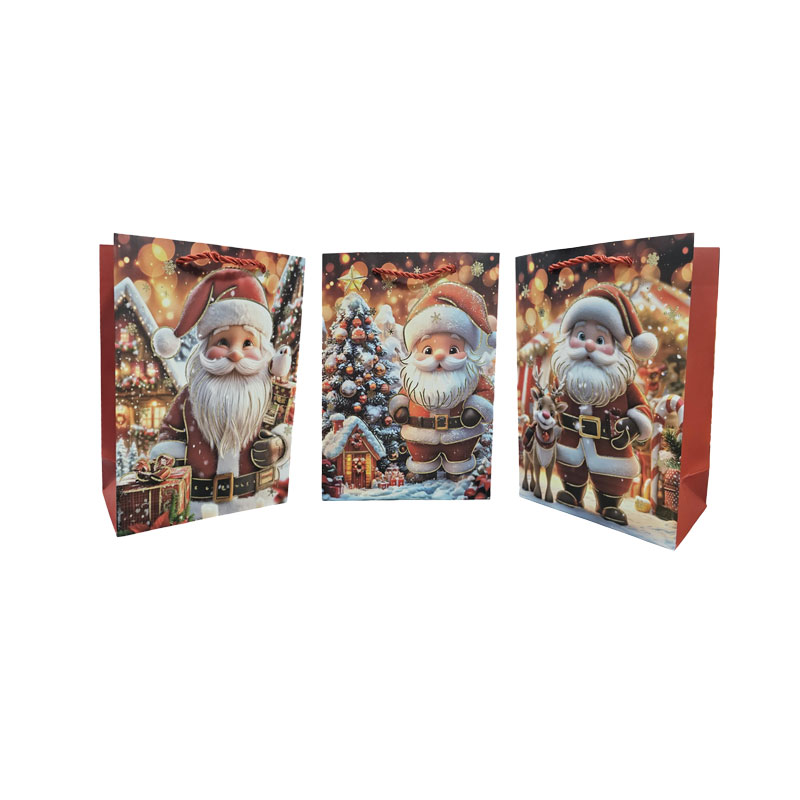 056041 Χριστουγεννιάτικη Σακούλα Δώρου με Σχέδιο Άγιο Βασίλη 24x18cm 12τμχ - Christmas Gift Bag 12pcs - Image 1