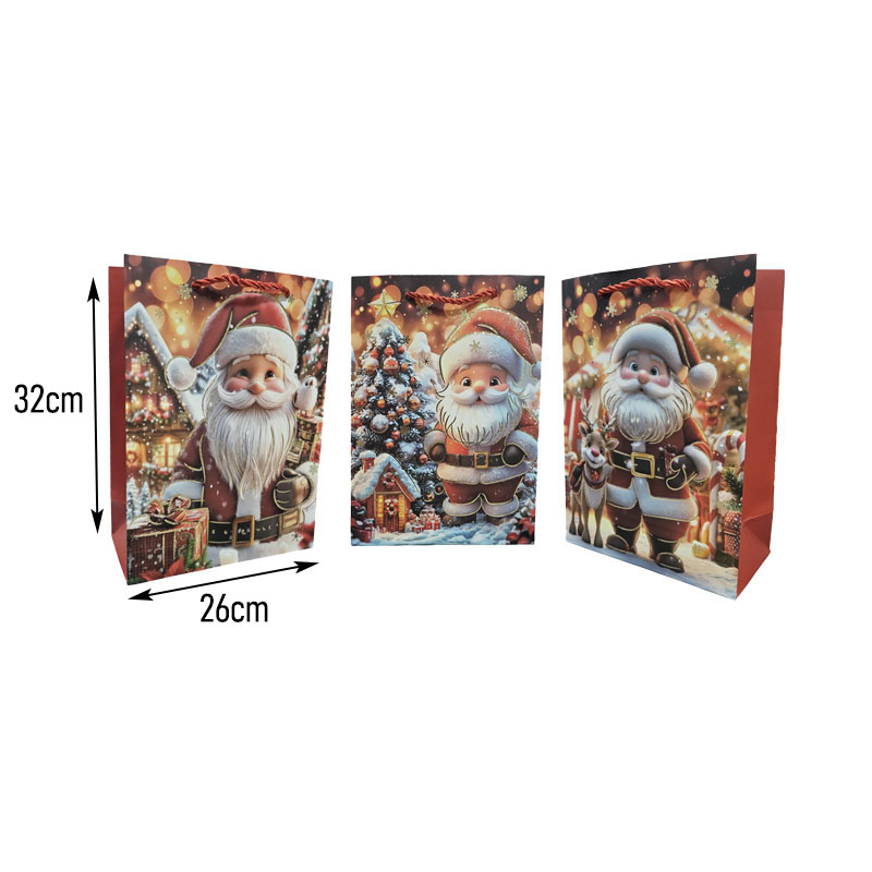056042 Χριστουγεννιάτικη Σακούλα Δώρου με Σχέδιο Άγιο Βασίλη 32x26cm 12τμχ - Christmas Gift Bag 12pcs - Image 2