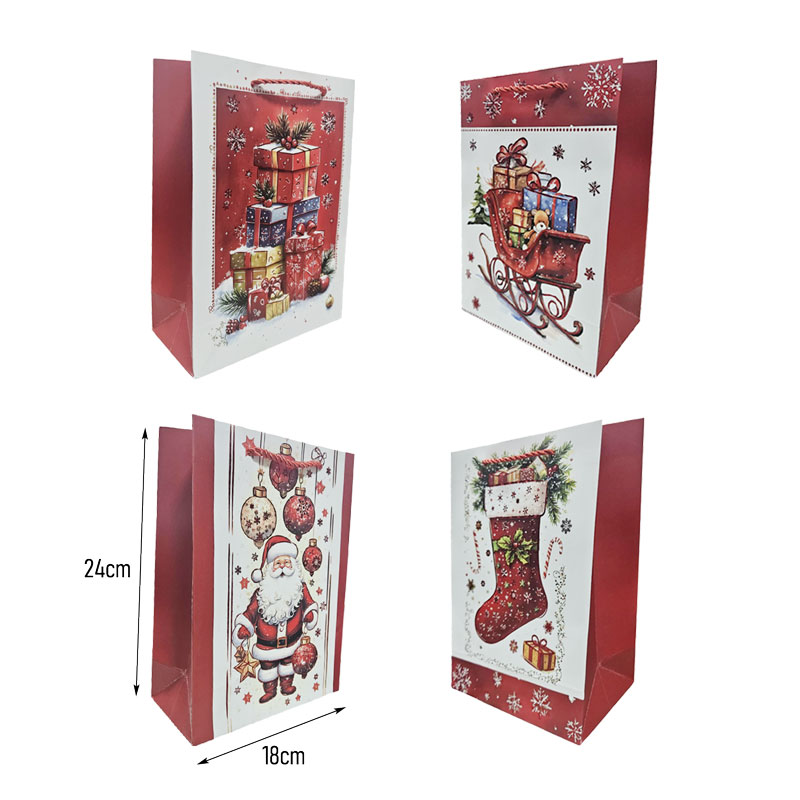 056044-1 Χριστουγεννιάτικη Σακούλα Δώρου με Σχέδια 24x18cm 12τμχ - Christmas Gift Bag with Designs 12pcs - Image 2