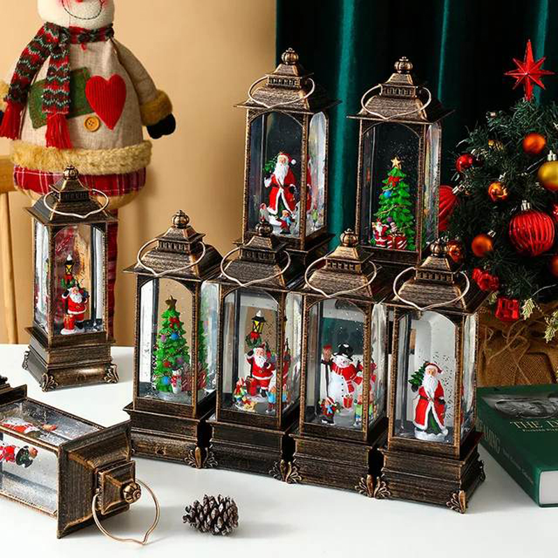 063007-1 Χριστουγεννιάτικο Φωτιζόμενο Φαναράκι με Μουσική σε Διάφορα Σχέδια - Christmas Snow Globe Lantern with Music - Image 2