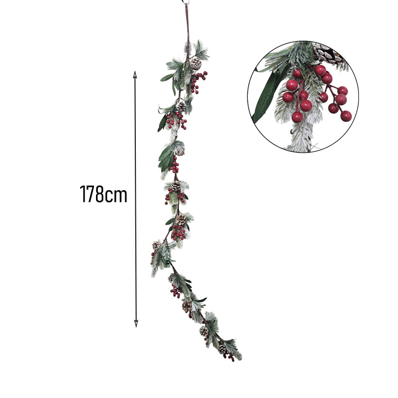 076026-1 Χριστουγεννιάτικη Γιρλάντα με Κουκουνάρια και Κόκκινες Μπάλες 178cm - Christmas Garland with Pinecones and Red Berries - Image 2