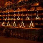 Χριστουγεννιάτικα Φωτάκια Κουρτίνα Δεντράκια & Αστεράκια Θερμό Χρώμα 10L 3M - Christmas decoration lights warm light