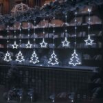 Χριστουγεννιάτικα Φωτάκια Κουρτίνα Δεντράκια & Αστεράκια Ψυχρό Χρώμα 10L 3M - Christmas decoration lights white light