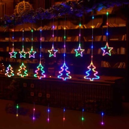 Χριστουγεννιάτικα Φωτάκια Κουρτίνα Δεντράκια & Αστεράκια Πολύχρωμα 10L 3M - Christmas decoration lights RGB