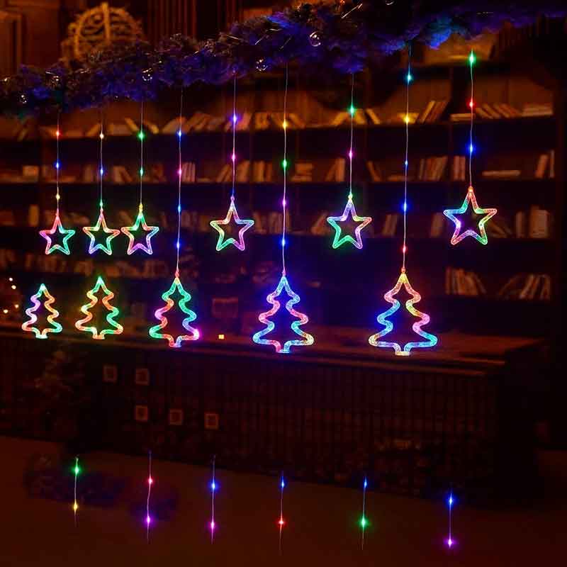 082253 Χριστουγεννιάτικα Φωτάκια Κουρτίνα Δεντράκια & Αστεράκια Πολύχρωμα 10L 3M - Christmas decoration lights RGB - Image 1