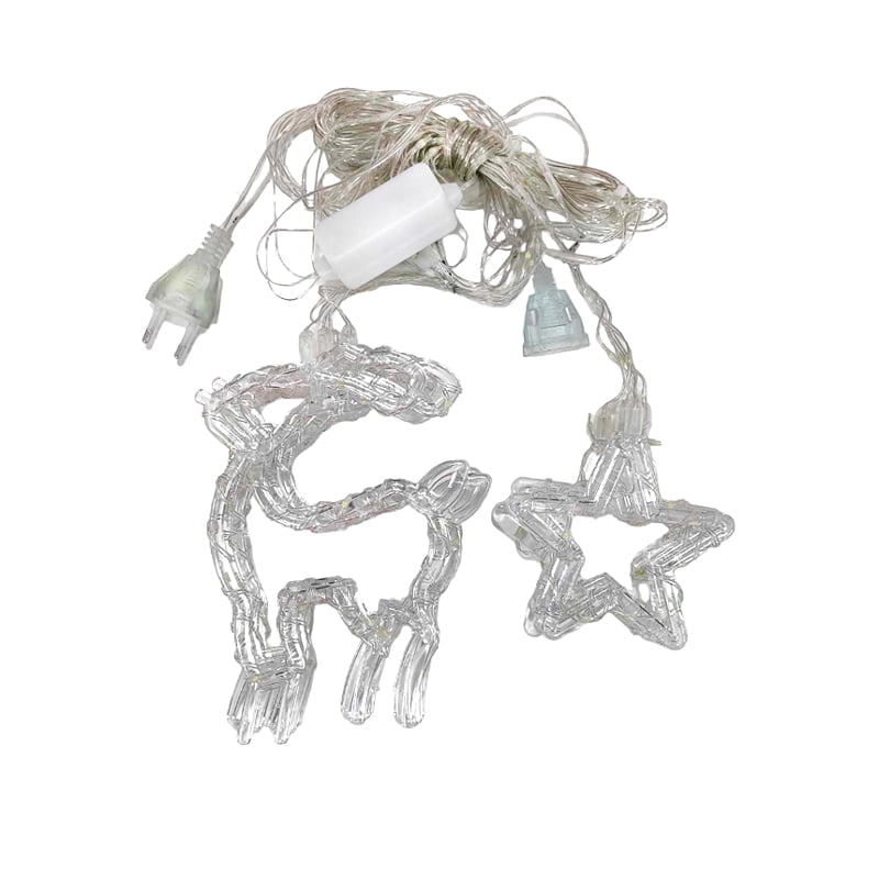 082256-2 Χριστουγεννιάτικα Φωτάκια Κουρτίνα Ελαφάκια & Αστεράκια Ψυχρό Χρώμα 3M - Christmas decoration lights white light - Image 3