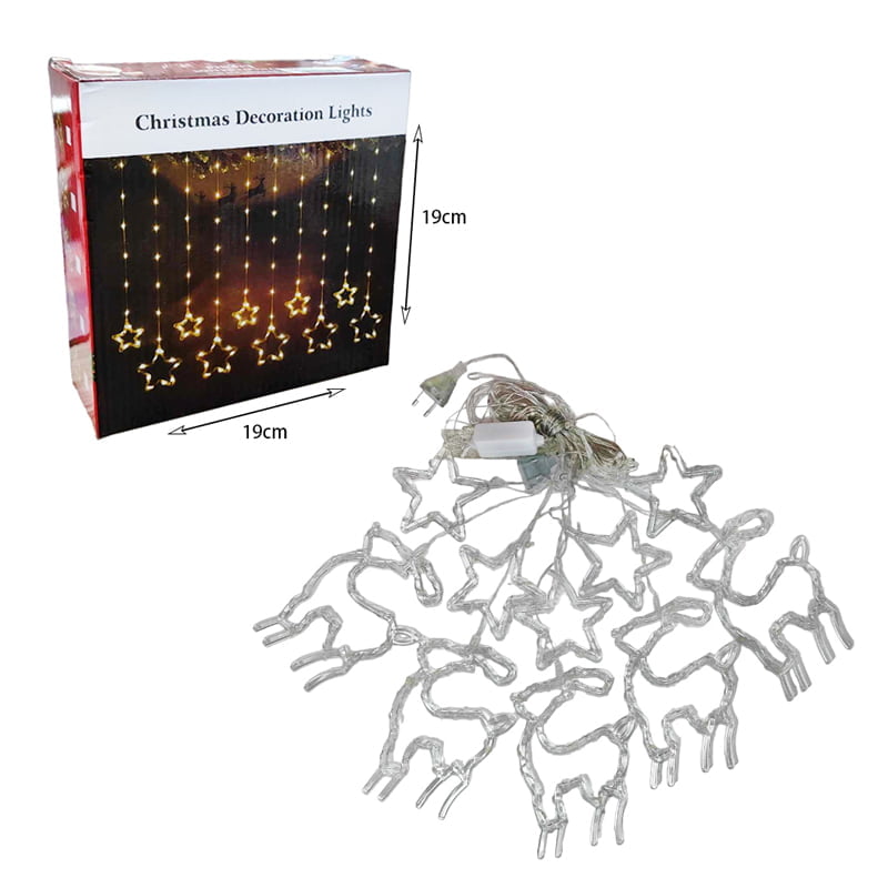 082256-3 Χριστουγεννιάτικα Φωτάκια Κουρτίνα Ελαφάκια & Αστεράκια Ψυχρό Χρώμα 3M - Christmas decoration lights white light - Image 5