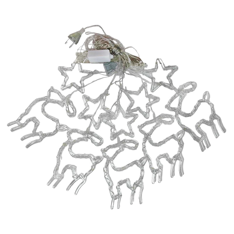 082256 Χριστουγεννιάτικα Φωτάκια Κουρτίνα Ελαφάκια & Αστεράκια Ψυχρό Χρώμα 3M - Christmas decoration lights white light - Image 1