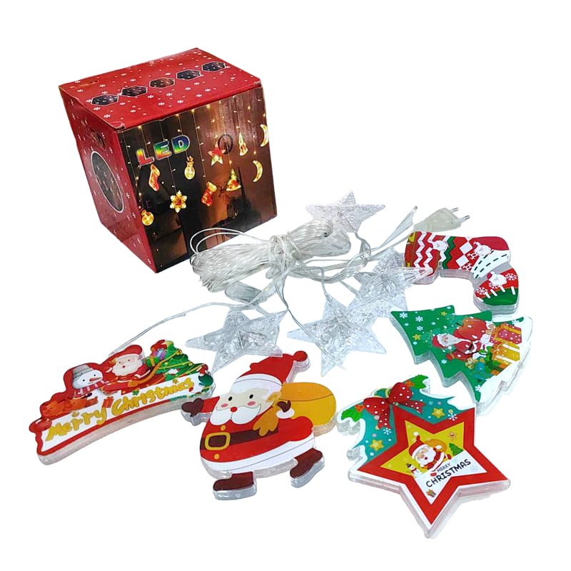 082262-1 Χριστουγεννιάτικα φωτάκια κουρτίνα με φιγούρες θερμό φως 3m 10led – Christmas deco curtain lights warm light - Image 1