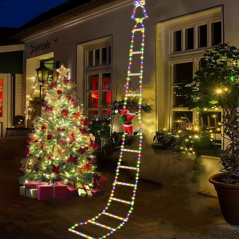 082324-1 Χριστουγεννιάτικα φωτάκια σκάλα με Άη Βασίλη 1.5m RGB - Christmas deco ladder lights - Image 1