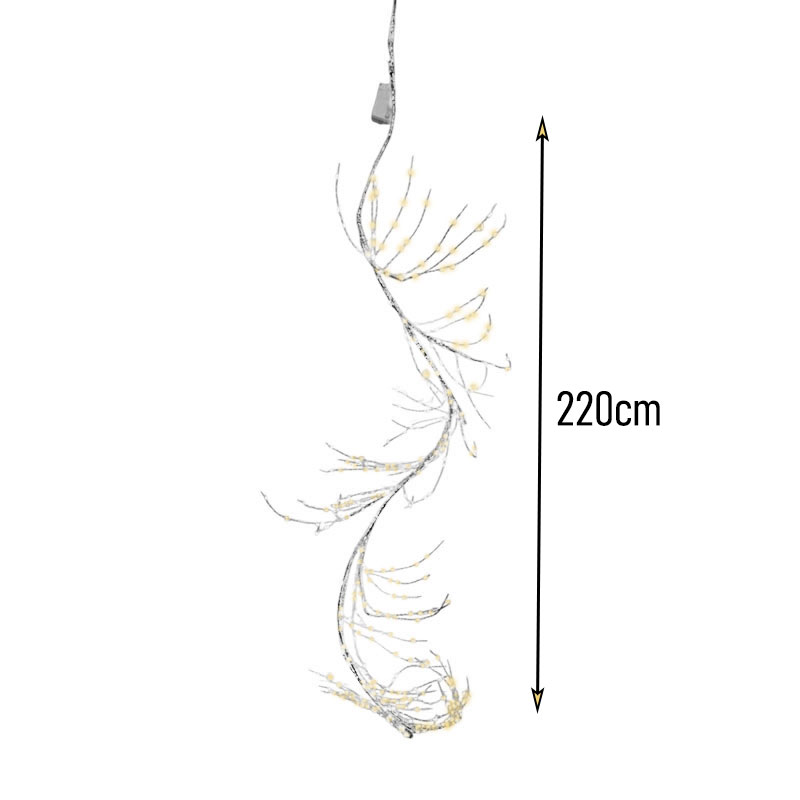 082347-1 Φωτιζόμενο Χριστουγεννιάτικο Κλαδί Γκλίτερ Ασημί 220cm με 400 Θερμά LED - Lighted Christmas Glitter Branch Silver - Image 2