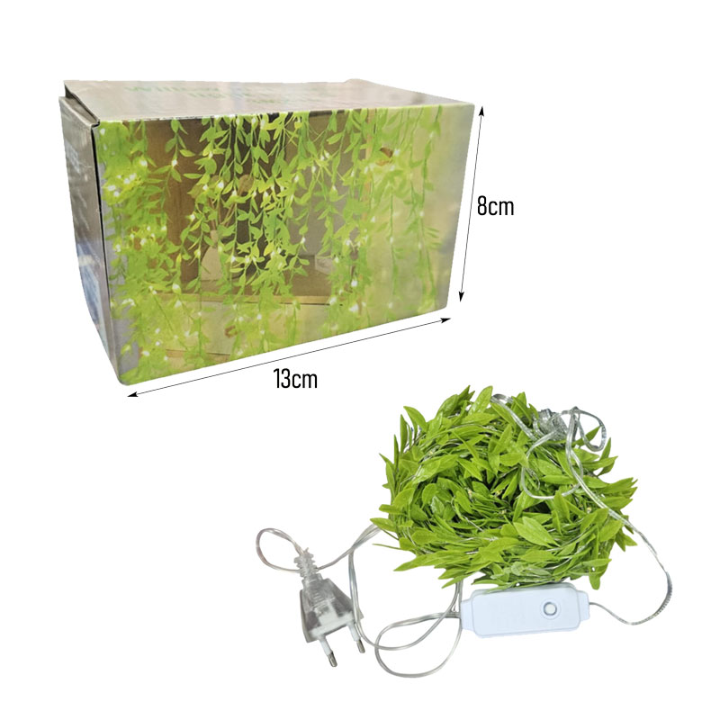 082367-1 Διακοσμητικά Φωτάκια LED Κουρτίνα με Φύλλα Πράσινα 3x1m 150 Λαμπάκια Θερμό Χρώμα - Willow leaf Curtain Light String - Image 3