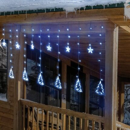 Χριστουγεννιάτικα Φωτάκια Κουρτίνα Δεντράκια & Αστεράκια Ψυχρό Χρώμα 3M - Christmas curtain light white light