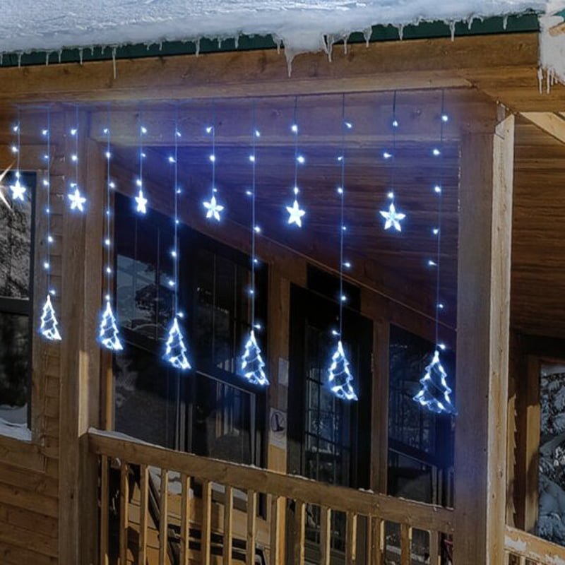 47126 Χριστουγεννιάτικα Φωτάκια Κουρτίνα Δεντράκια & Αστεράκια Ψυχρό Χρώμα 3M - Christmas curtain light white light - Image 1