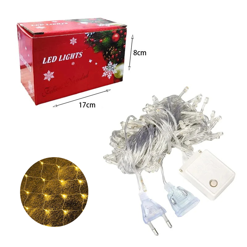 63054 Χριστουγεννιάτικα Λαμπάκια Δίχτυ 192LED Θερμό Χρώμα με Διαφανές Καλώδιο 3m x 2m - Christmas lights LED net warm light - Image 5