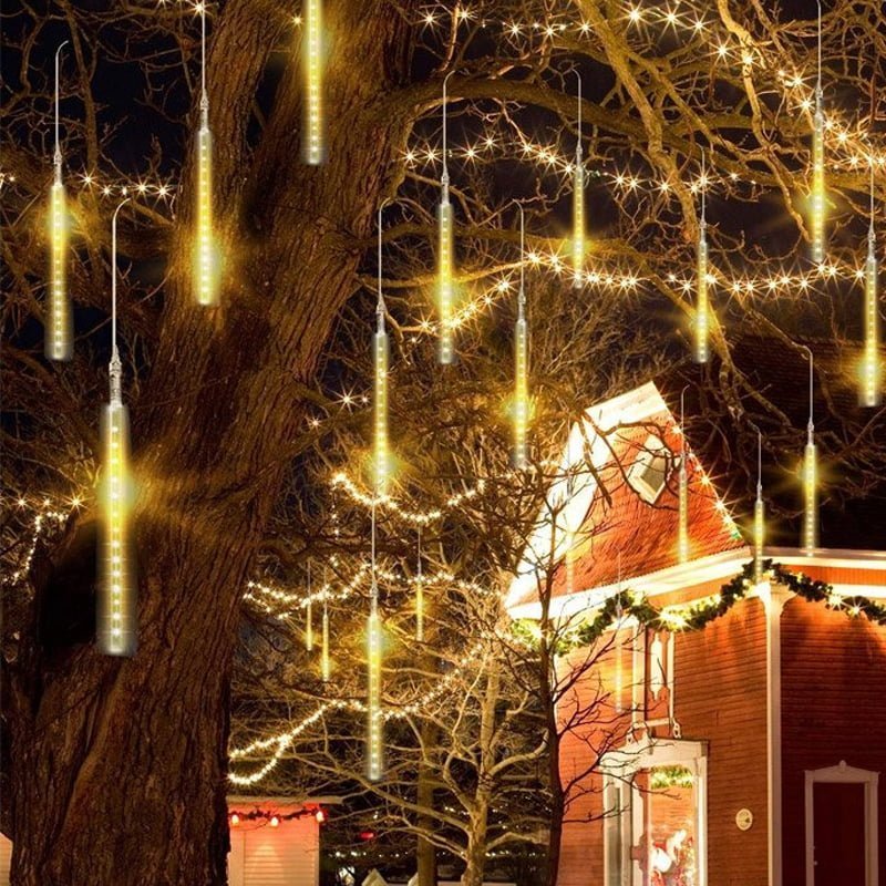 63059.-3 Χριστουγεννιάτικη LED Βροχή Μετεωριτών 8τμχ x 50cm Θερμός Φωτισμός - Σταγόνες Σταλακτίτες - Christmas fallnig rain - Image 1