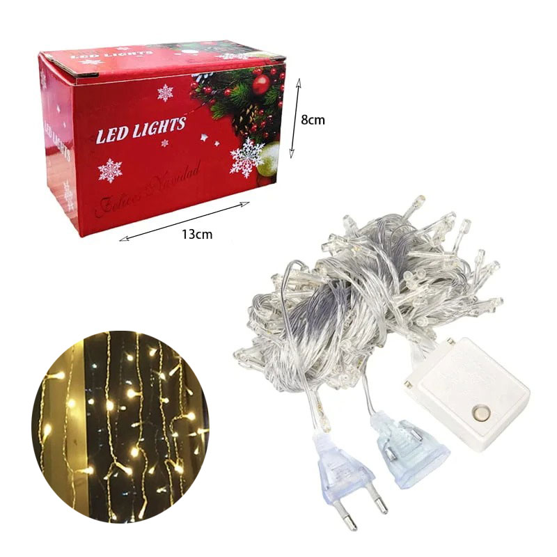 63068 Χριστουγεννιάτικα Λαμπάκια Κουρτίνα 200 LED Θερμό Χρώμα με Διαφανές Καλώδιο 3m x 80cm - Christmas lights LED warm light - Image 5