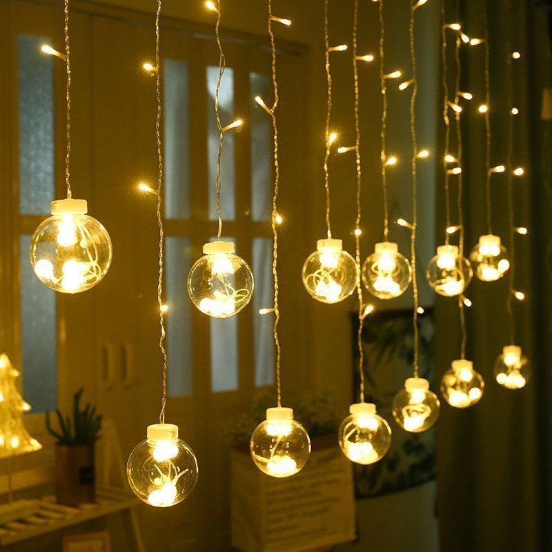 New-LED-Wishing-Ball-Curtain-String-Lights-Garland-Fairy-Christmas-Lights-Decor-for-Home-Bedroom-Living Χριστουγεννιάτικα Λαμπάκια Κουρτίνα Με Μπάλες σε Θερμό χρώμα 10 LED 3m  - Christmas curtain - Image 1